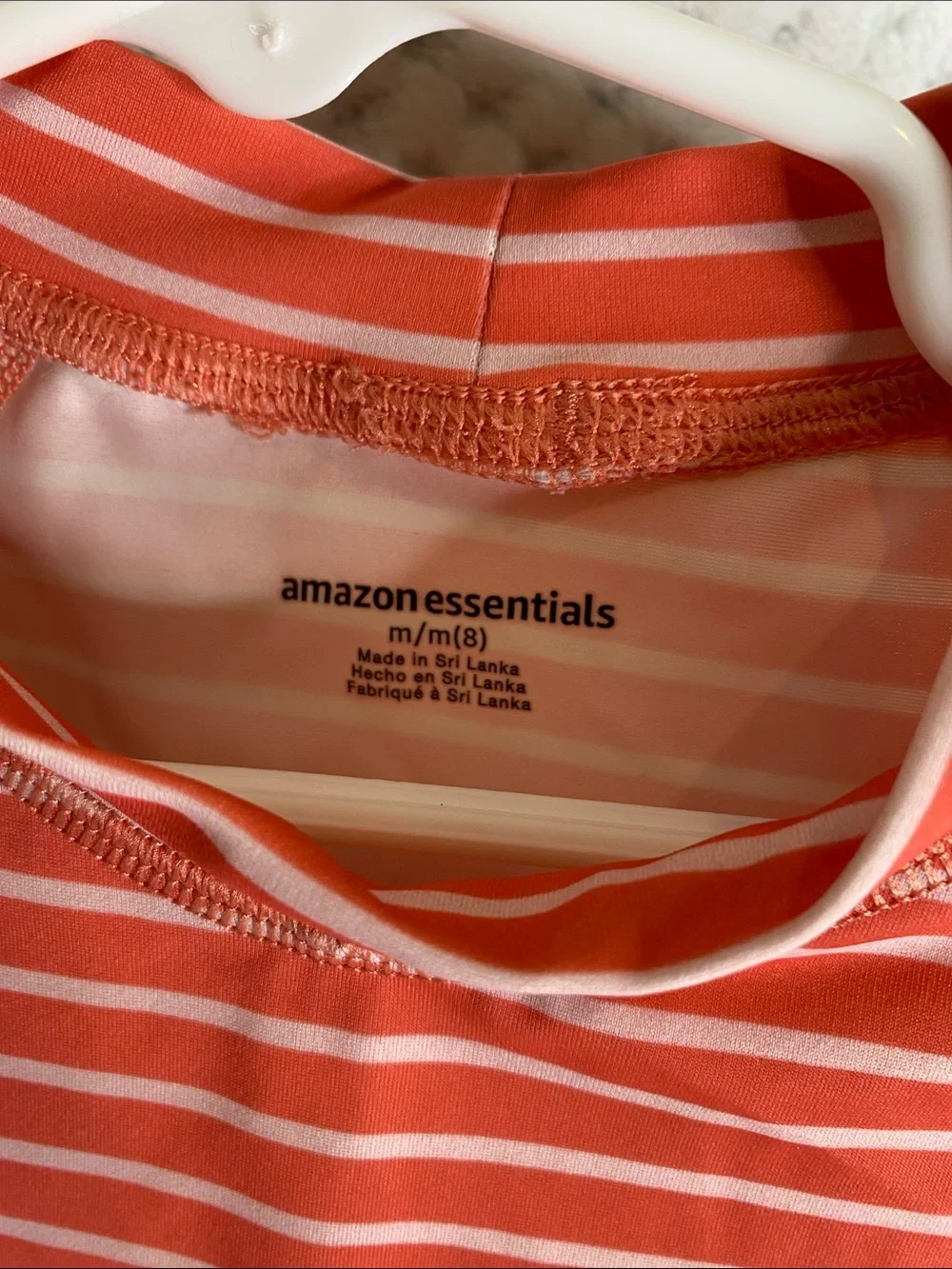 Amazon Essentials Coral Striped Rashguard Tee Swim Top